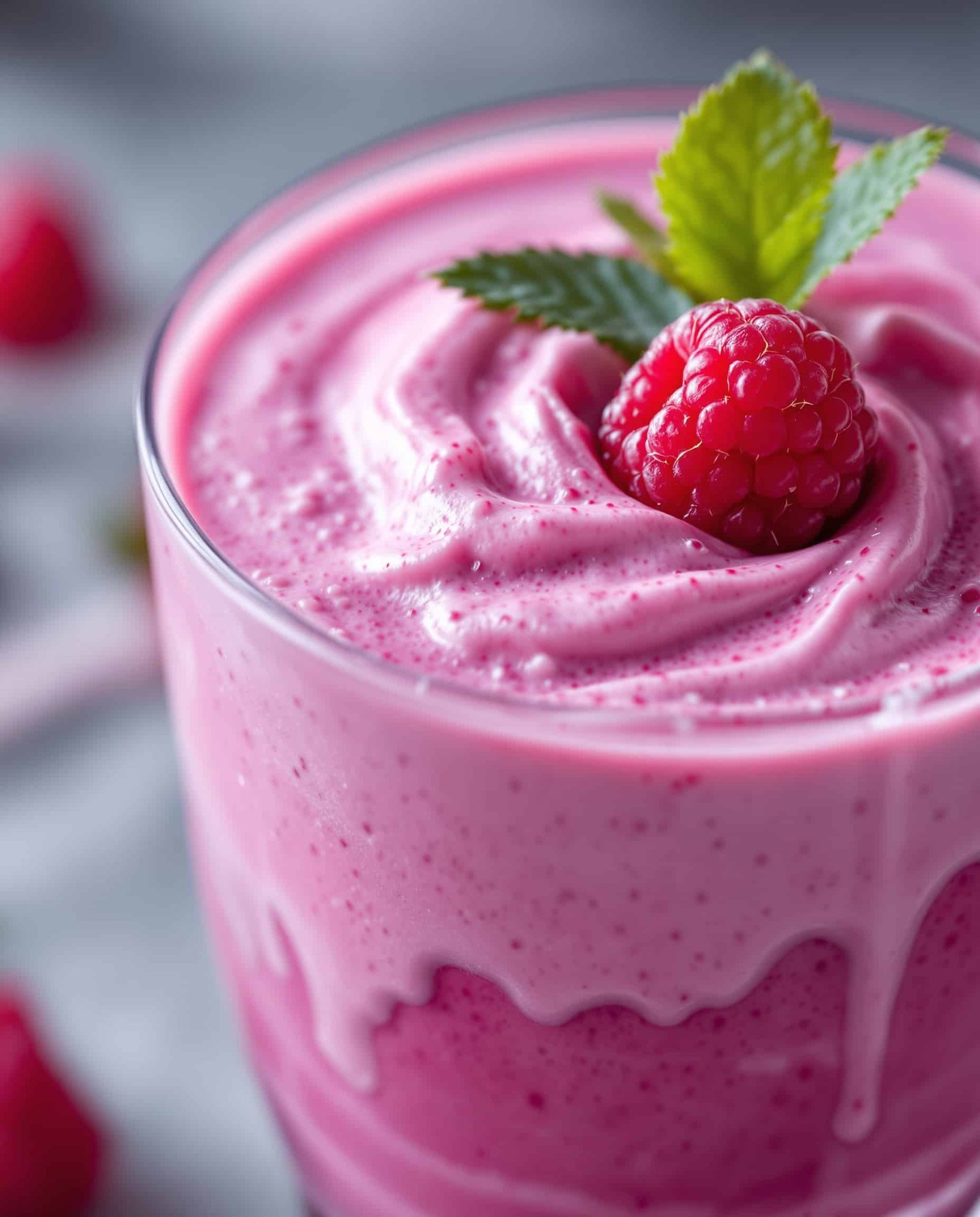 Close-up of a violet-rose cortisol smoothie