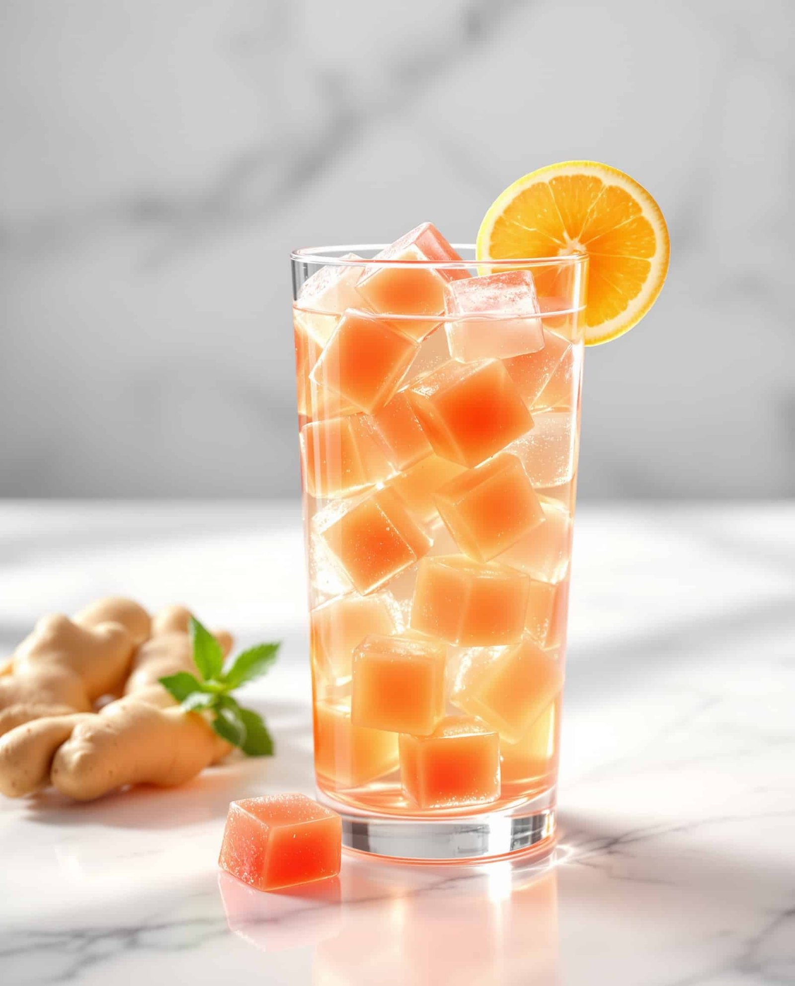 Gelatin Trick Fat Burning Recipe: Orange-Rose Cayenne Ginger Gelatin Cubes in a Warm Morning Glass