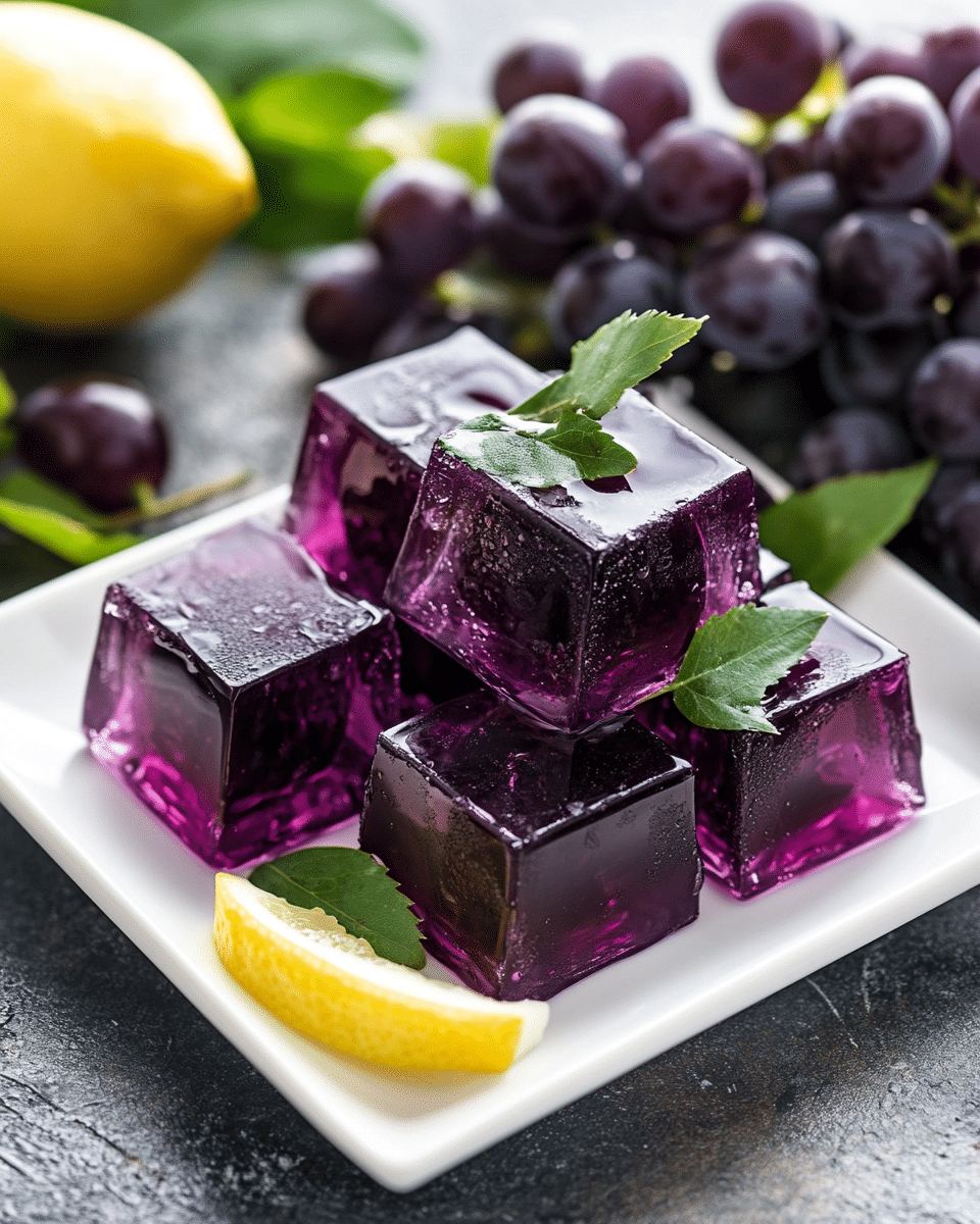 Close-up of grape Jello texture