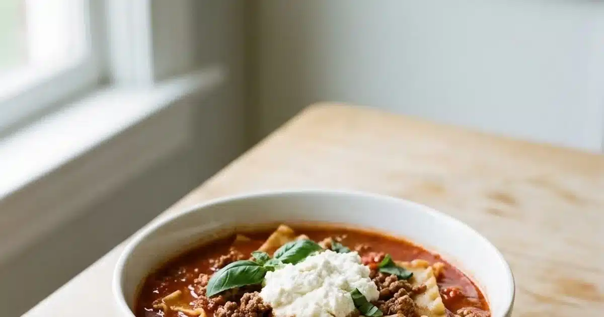 Lasagna Soup with Ricotta and Fresh Basil