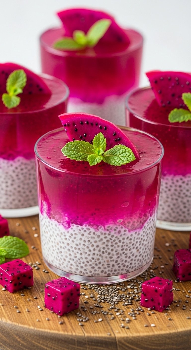 Pink Dragon Fruit Chia Gelatin Cups