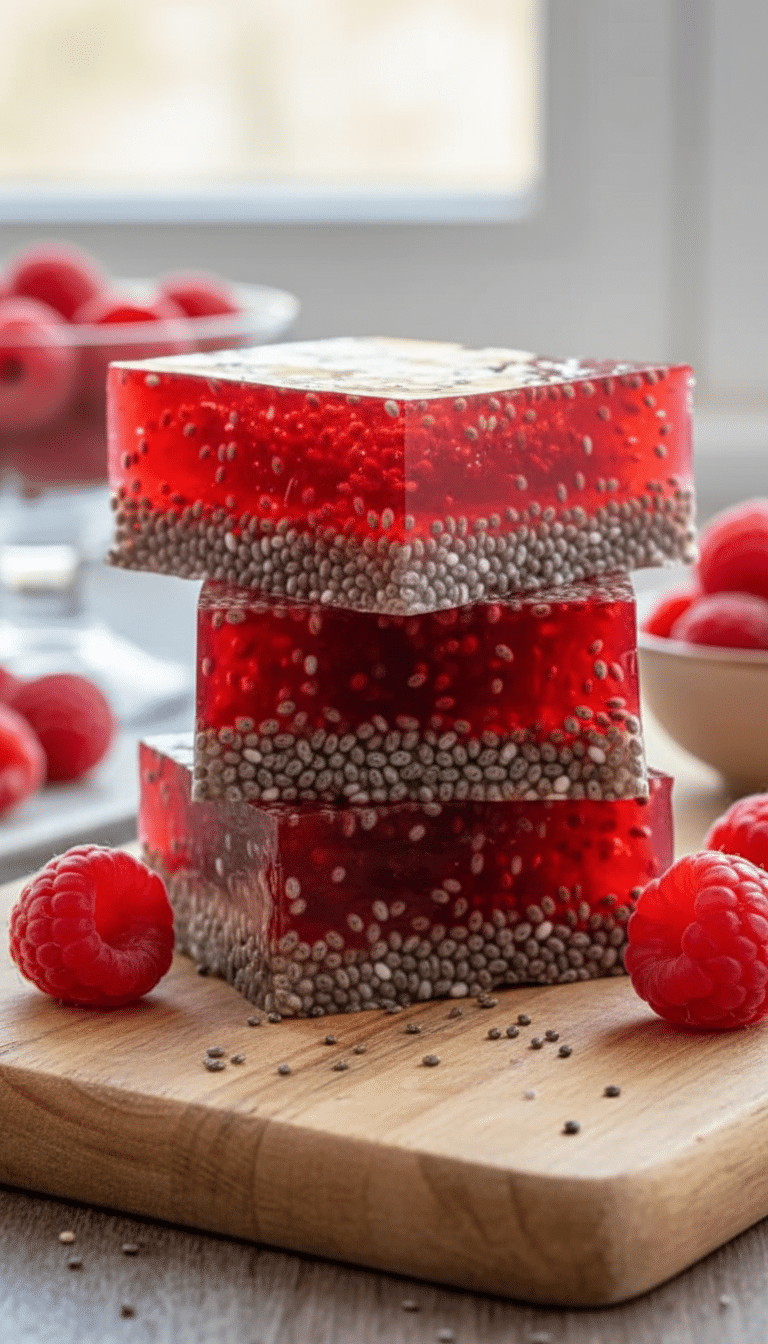 raspberry chia seed jello squares cooking frequently close-up