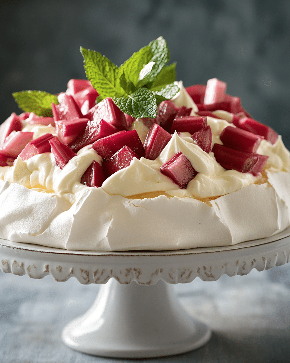 Close-up of Rhubarb Custard Pavlova texture