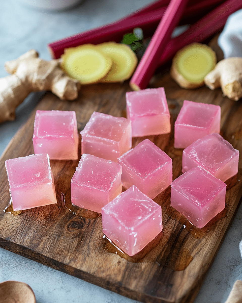 Rhubarb Ginger Jello Cubes